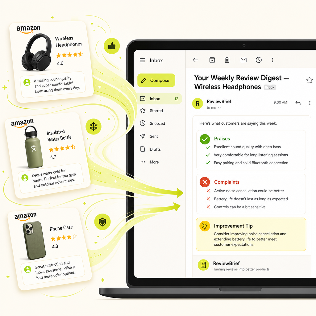 Example weekly report showing what customers love, what needs fixing, and this week's actionable suggestion